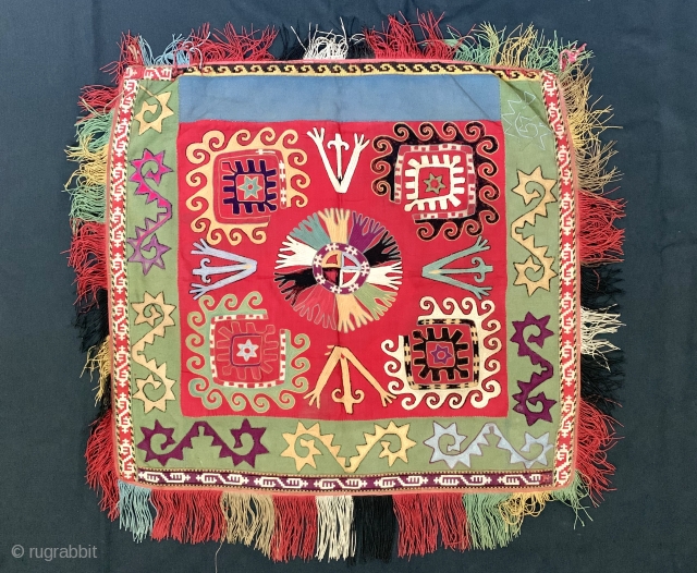 An outstanding example of antique Uzbek Lakai tribe silk embroidery known as Ilgich / Ayna Khalta. Dating to the 19th century, this gorgeous bridal textile was mirror bag cover as part of  ...