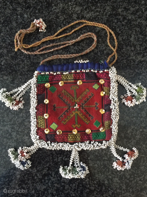 Another  beautiful antique silk embroidered and glass bead woven Central Asian bag from Nuristan region of Afghanistan. Ethnographic arts of Nuristan (be it textiles or wood artefacts) are very distinct in  ...