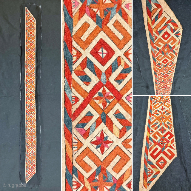 A very rare antique Tekke Turkoman silk embroidered white Chyrpy collar. Chyrpy is the cloak worn by Tekke and Saryk tribes of Turkmen women as cloaks over their heads with false sleeves  ...