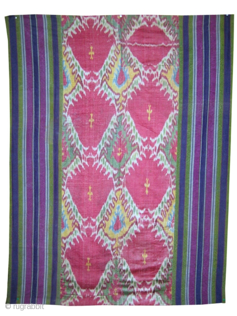 An exceptional Antique Uzbek Adras Ikat Wall Hanging from Bokhara / Bukhara region of Uzbekistan. It dates to third quarter of 19th Cent. It is a silk warp/cotton weft padded adras panel.  ...