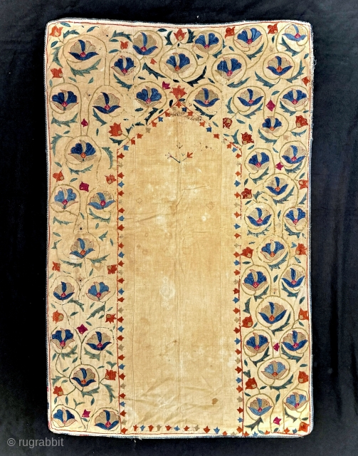 A beautiful and elegant antique silk suzani / susani from the 19th century Ura tube region. Suzanis are often attributed to the Uzbek people of Central Asia but these dowry embroideries were  ...