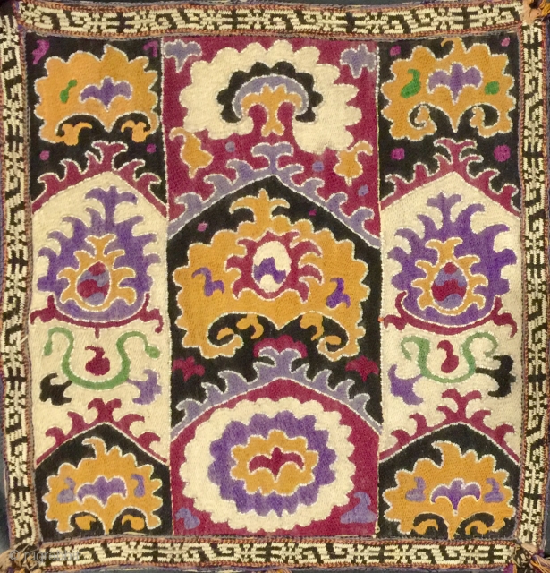 An antique Central Asian Embroidery Hanging (possibly Uzbek or Tajik ). It dates to late 19th century with mainly silk and some cotton and beaded work embroidery. A beautiful rare piece with  ...