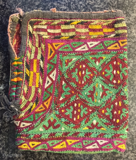 A fine Antique Turkoman / Turkmen Ersari tribe silk embroidered bag dating to 19th century. Out of most central Asian silk bags, the Ersari types are some of the finest and visually  ...