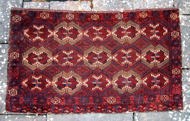 Beshir turkmen juval with ikat-derived design, late 19th C. Lovely deep, saturated dyes.  Please ask for further information.              