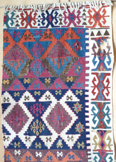 Fabulous colour! A fragmented East Anatolian kilim, mid-19th Century. The white is cotton.                    