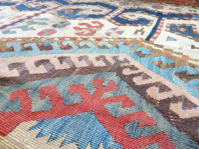 An early 19th century Central Anatolian kilim with wondrous colours. 390 x 195 cm / 12'10" x 6'5".               