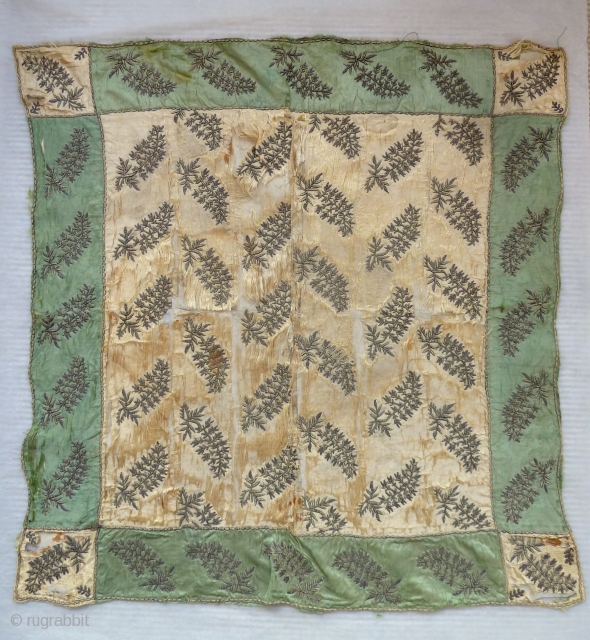 A rare Ottoman silk bohca, 18th century. 70cm square, condition as shown.                     