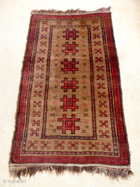 A rare mid-20th century 'Kuchi' (nomadic) rug from Western Afghanistan, with camel wool pile. Some minor old moth damages, otherwise in excellent original condition.         