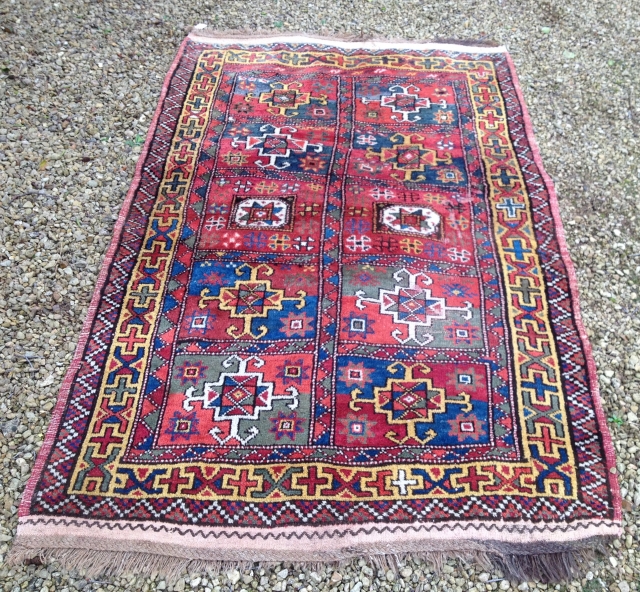 A good early 20th Century Quchan Kurd rug, North East Persia. 225x137cm. In very good original condition, except for a small area of worn pile (see detail).      