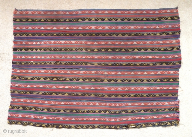 A silk jajim from Sheki, Azerbaijan, c. 1900 or early 20th century.  Made up of narrow strips sown together. 128 x 88cm          