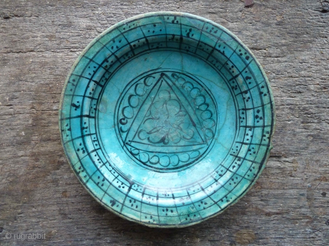A 16th or 17th Century Kubachi frit-ware bowl, with abstract geometric drawing.                     