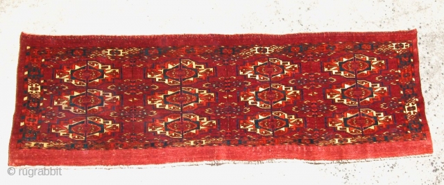 Nice Tekke 12 Gul Torba, Mid 19th century. 45" x 15". Good pile. In need of a good bath.              