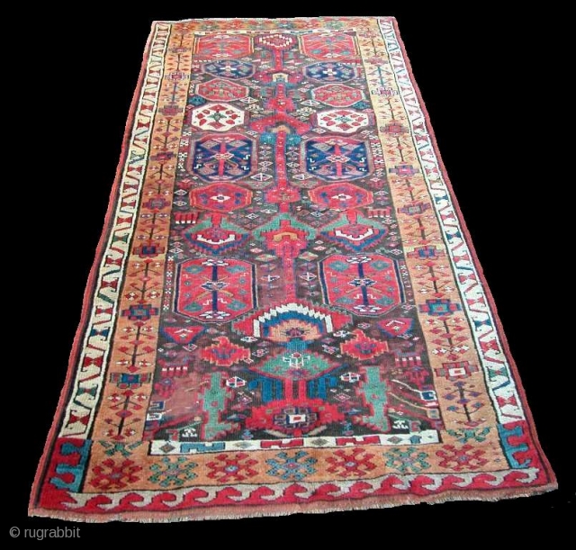 Saj Bulagh Kurdish, N.W. Persia, mid 19th century. 8'9" x 4'1". Mid 19th century. Original sides, ends and full pile, except for corroded brown. Excellent condition.       