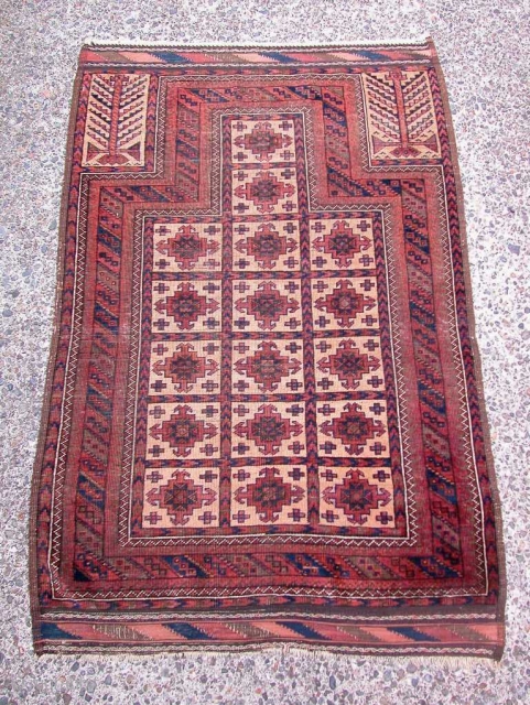 Baluch Prayer with "aina gul" design. No repairs. 2'9" x 4'2". All natural dyes.                   
