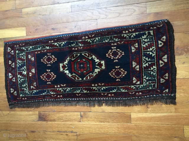 A beautiful small piece from Varamin, Iran. One of a kind, hand woven design. Wool Pile. No major faults.
Circa: 1920-1940
             