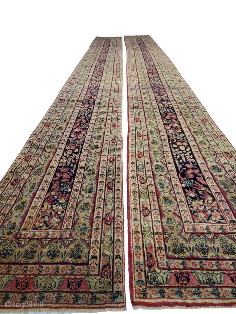 A pair of twin Lavar-Kerman pieces, both great condition. All pictures are completely un-edited!

Origin: Lavar-Kerman;
Circa: 1900;
Sizes: 2'6" x 20'0" & 2'6" x 20'7"          