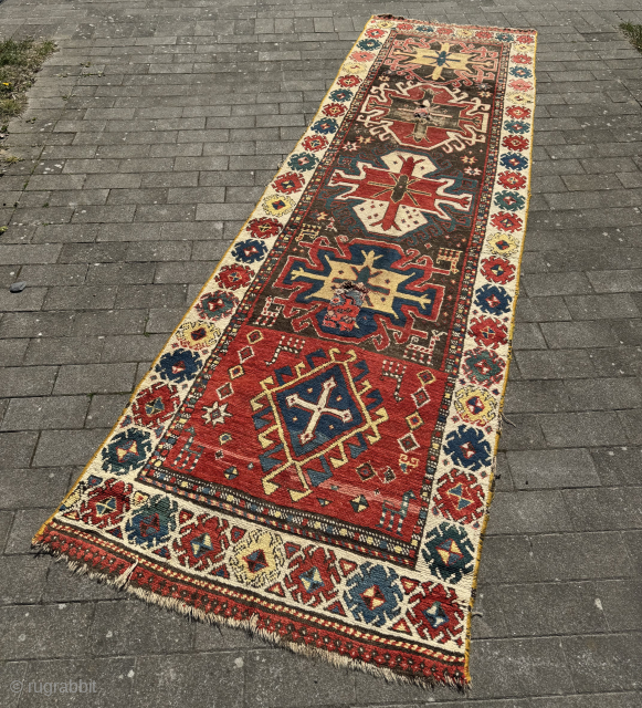 Unusual Caucasian Runner Rug Fragment 19th century, Great early design. Feel free to Email me at jakezacharybrown@outlook.com                