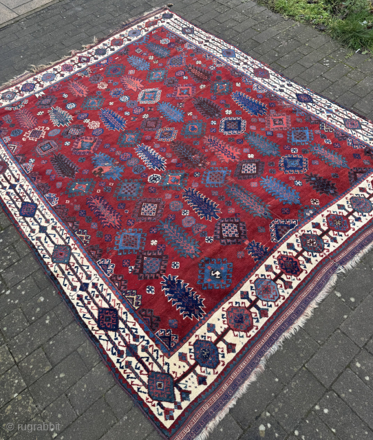 A rare 1850 possibly earlier Shekarlu rug with a vivid red ground, featuring a one of a kind design — a true 19th-century Collectors piece. Contact me by email at: jakezacharybrown@outlook.com

  
