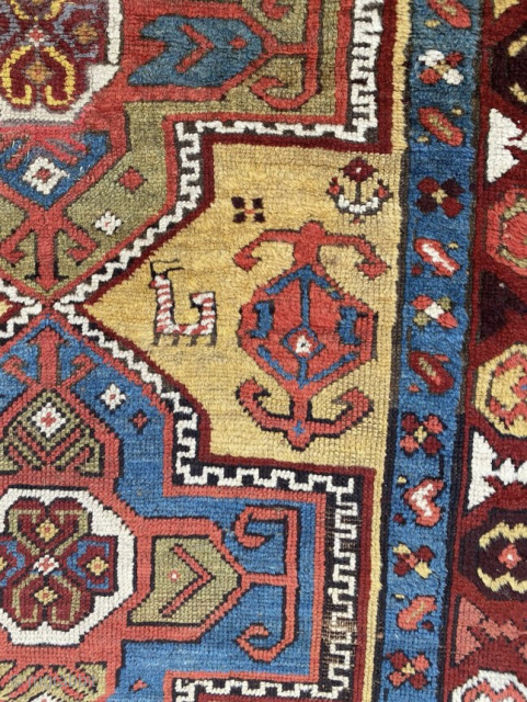 A striking antique Karadagh runner featuring a rare yellow ground with bold geometric medallions. In need of some TLC but full of character. Please contact me on jakezacharybrown@outlook.com     