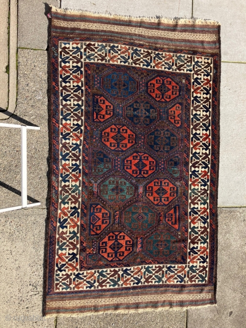Unusually large sized, collectable 19th century Baluch rug with grand scale.  Not quite main carpet sized, but larger than usual for the type.  This is an excellent old example, complete  ...