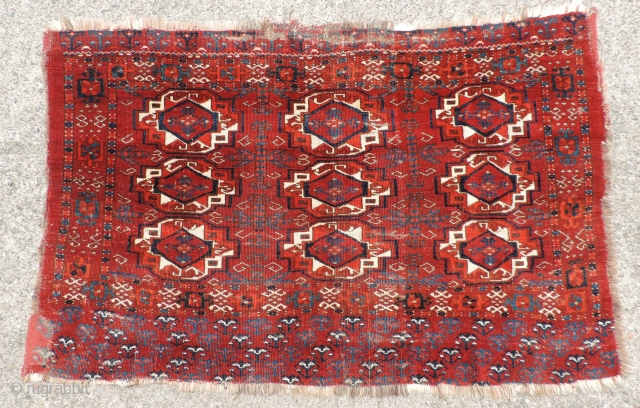 19th century Turkmen Juval.  Saryk-like colors, design and wool, but open right knotting. Middle Amu Darya region.  All dyes natural with a good clear, strong madder red ground.  Very  ...