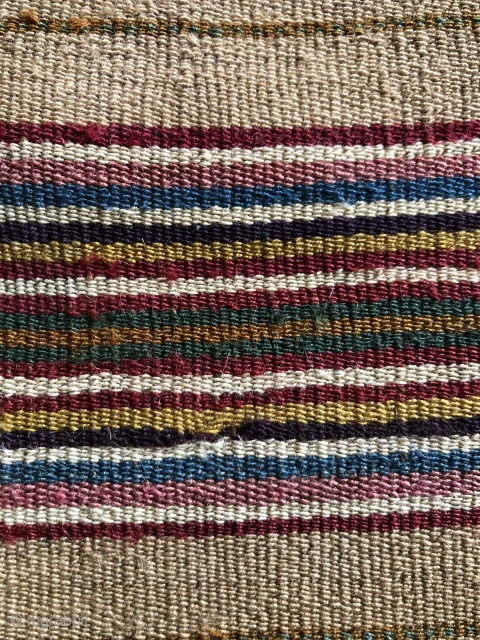 Warp faced stripes of intense color.  Aymara ritual coca cloth (Incuna) .  Middle 19th century.  Size: 24 x 20 inches.  Most coca cloths are larger in size, but  ...