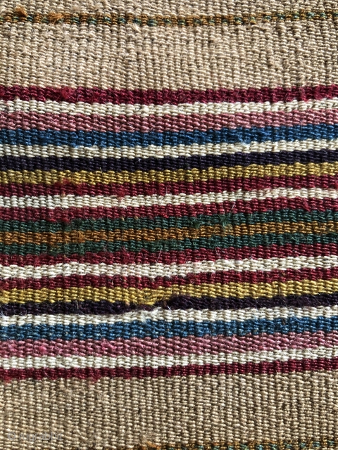 Warp faced stripes of intense color.  Aymara ritual coca cloth (Incuna) .  Middle 19th century.  Size: 24 x 20 inches.  Most coca cloths are larger in size, but  ...