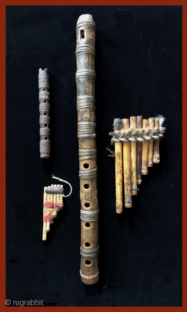 Andean Wind Instruments. For millennia Andean people have been playing wind instruments. Music was a vital part of Andean ritual and ceremony.  Seen here are two Pre-Columbian panpipes and two flutes  ...