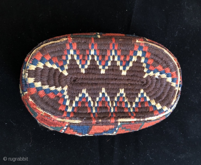 19th century South Persian basket.  Wool wrapped reeds.  Complete and in good condition.  This is an old one with great natural dyes.  The orange is good, definitely not  ...