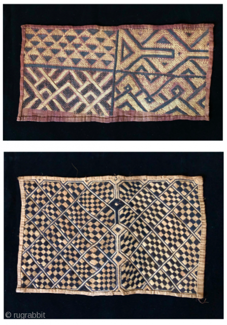 Two African cut pile raffia status cloths.  Complete panels.  Early 20th century.  Authentic, and on the primitive side.            