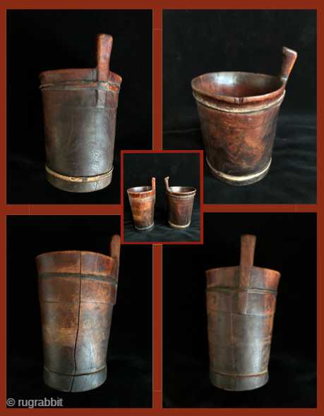 Two ancient Wooden Drinking vessels (kero) from the altiplano region of Bolivia. Ritual drinking and feasting was a vital part of Andean culture and was the glue that fostered and cemented relationships  ...