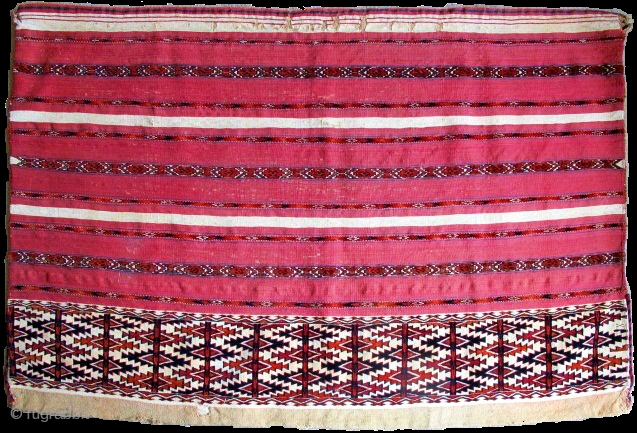 Complete Tekke Turkmen Ak Chuval, cotton whites, bands of pile across a flat-woven surface. Full bag with back. late 19th cen. 4'x 2'8" / 122x81        