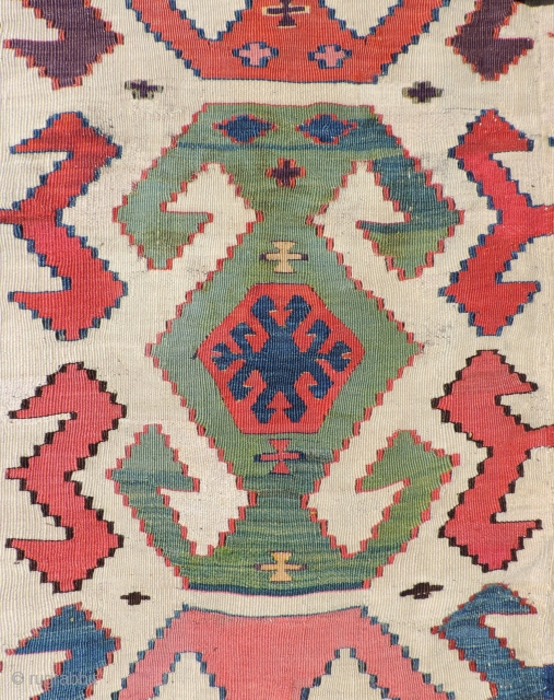 First half of the 19th century Anatolian Kilim.  This piece has great colors.  The proportions and scale of the weaving are right. Its well balanced composition lends a sort of  ...