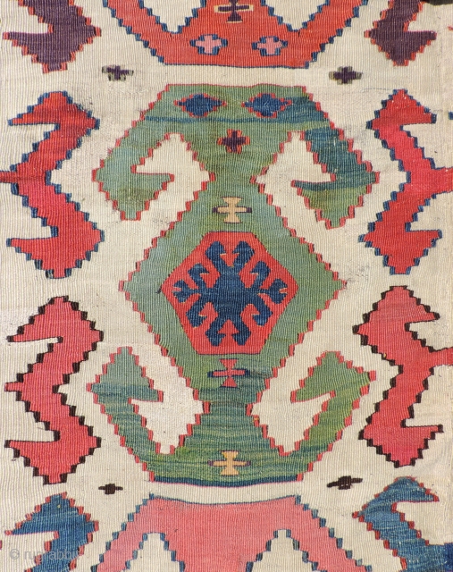 First half of the 19th century Anatolian Kilim.  This piece has great colors.  The proportions and scale of the weaving are right. Its well balanced composition lends a sort of  ...