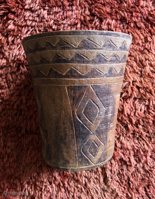 Large, incised ceremonial drinking vessel (Kero). Incan period, highlands of Bolivia.  Keros came into use around A.D. 400 - 500 during the Tiwanaku period and where used there after in many  ...