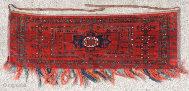 Spectacular, large, near mint condition 19th century Middle Amu Daria Turkmen wedding trapping. Size: 71 x 23 inches - 180 x 59 cm.  The design type features a large central medallion  ...