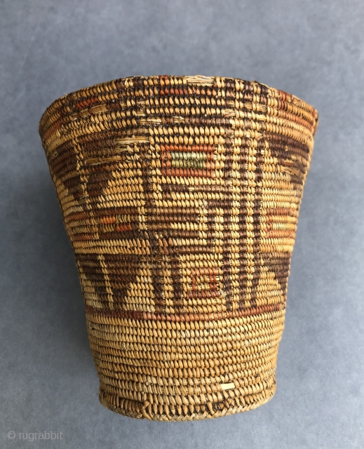 Native American polychrome basket from the Altiplano region of South America.  A.D. 500- 800.  Sometimes recovered from high altitude, dry caves these rare baskets share certain characteristics with Native American  ...