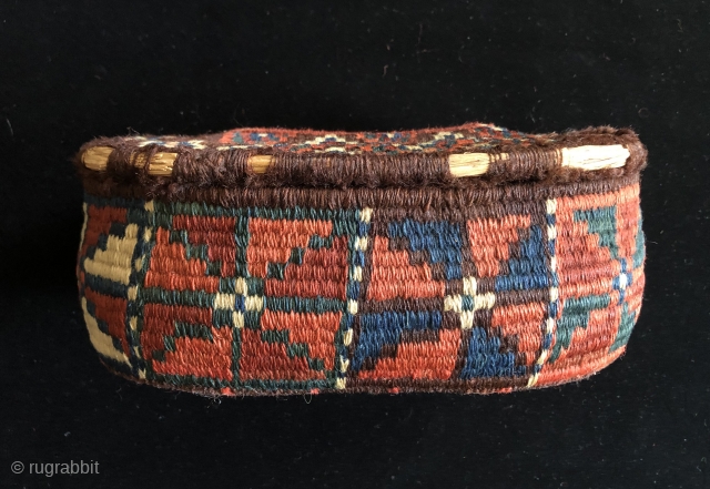  South Persian wool wrapped basket.  19th century. Very good example with all natural dyes.  Size: 10 x 6.5 x 4 inches.  Contents not included.     