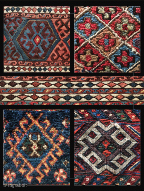  19th century bag faces with character.  See links below to these and other high quality weavings on my pages.  Details upon request.


http://www.rugrabbit.com/node/227109

http://www.rugrabbit.com/node/217144

http://www.rugrabbit.com/node/216548

http://www.rugrabbit.com/node/214447
        