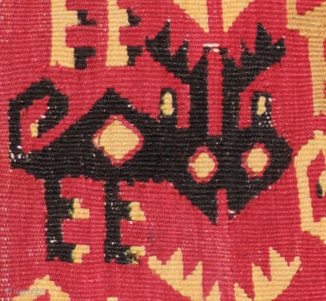 Detail from a Pre-Columbian tapestry panel depicting a herd of Andean Brocket Deer.  These animals were revered in the andes and were captured in ritual hunting expeditions during Incan times and  ...