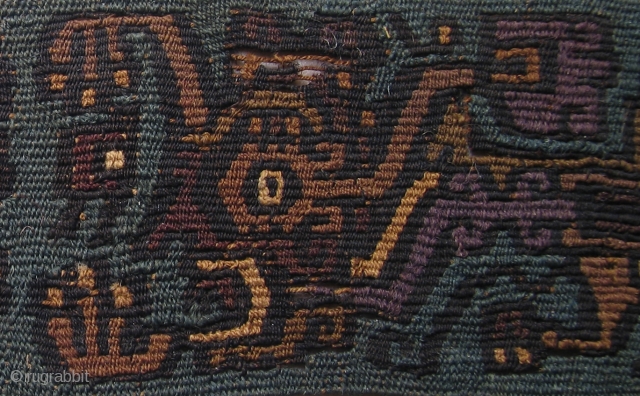 Exceedingly Rare Pre-Columbian image. Peru, unknown culture, fragile condition, unique color palette. An image that you won't see elsewhere. One in a million. For the specialist collector. Clean, needs conservation. Priced well.  ...