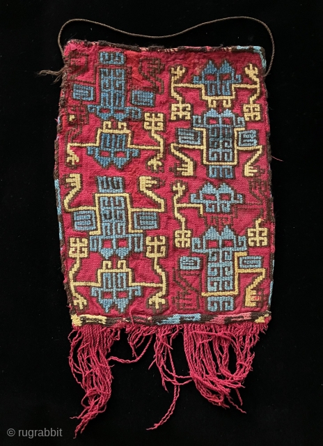 Water Strider Bag. This exceedingly rare, large, Nasca bag is in the so-called “Nasca Proliferous Style”.  A.D. 300 - A.D. 600.  Rio Grande Valley, Peru.  Highly stylized zoomorphic forms  ...