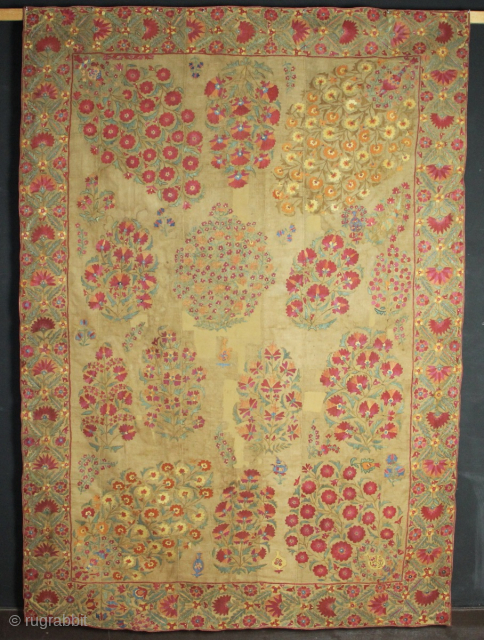 Antique Nurata suzani circa 1840, professionally conserved, 170 x 236cm / 5'7" x 7'4"