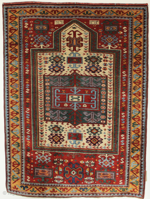 Antique Fine Fachralo Kazak prayer rug dated 1314 / 1983 in excellent original condition, 116cm x 158cm / 3'9" x 5'0"  GBP £4,125 for export out of the UK   