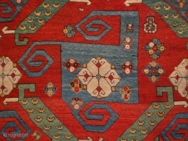 Pinwheel Kazak circa 1850 size 1.75m x 2.40m. A great example of the classic type. See Herrmann 'Asiatische Teppich und Textilkunst' Band 4 plate 40 for a similar example. This one is  ...