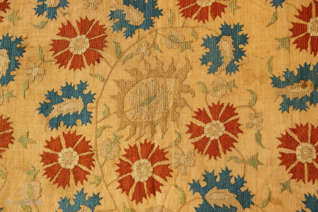 Perfect condition 18th century Ottoman coverlet. Extraordinary quality of embroidery. 140 x 218cm / 4'3" x 7'2"                