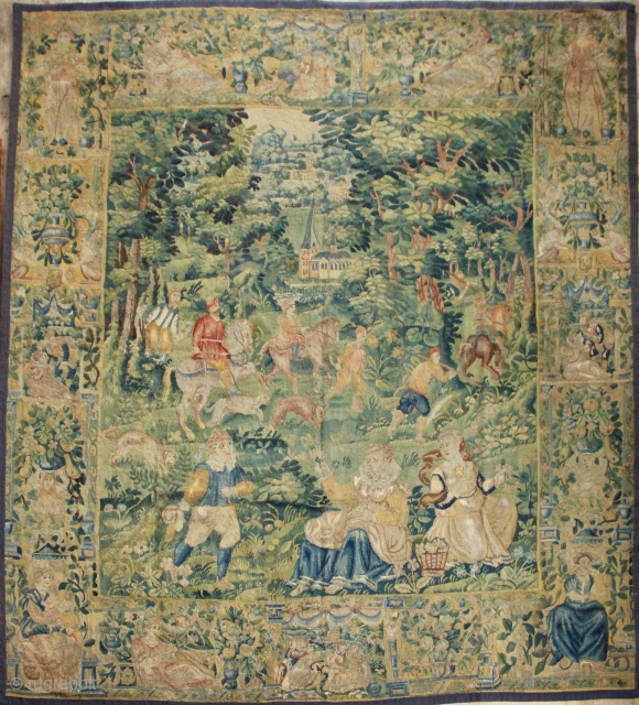 17th century Flemish Hunting tapestry 7'8" x 8'9" clean and lined, ready to hang.                   