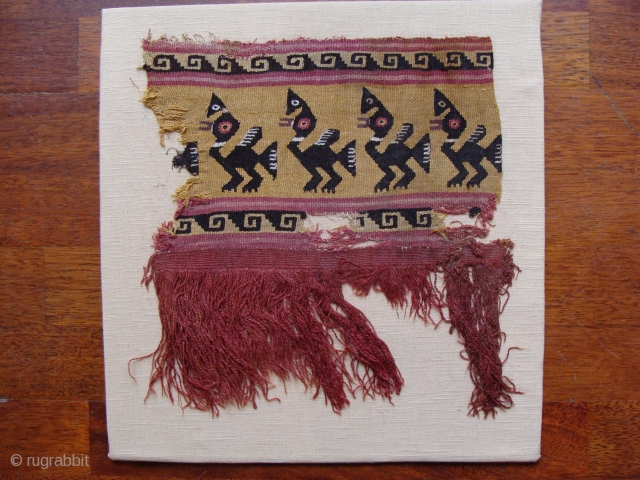 Pre-Columbian textile fragment, probably Chimu. 28cm x 30cm (textile only)                       