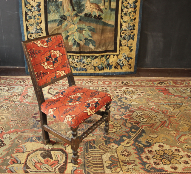Just a fabulous object...17th century English oak chair upholstered with early 19th century Tekke.
                   