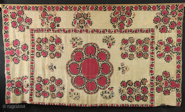 3rd quarter 19th century Uzbek suzani embroidery.128 x 244cm / 4'6" x 8'0"
Please email me at jamescohen50@hotmail.com or WhatsApp +44 (0)7747 610 248 thank you